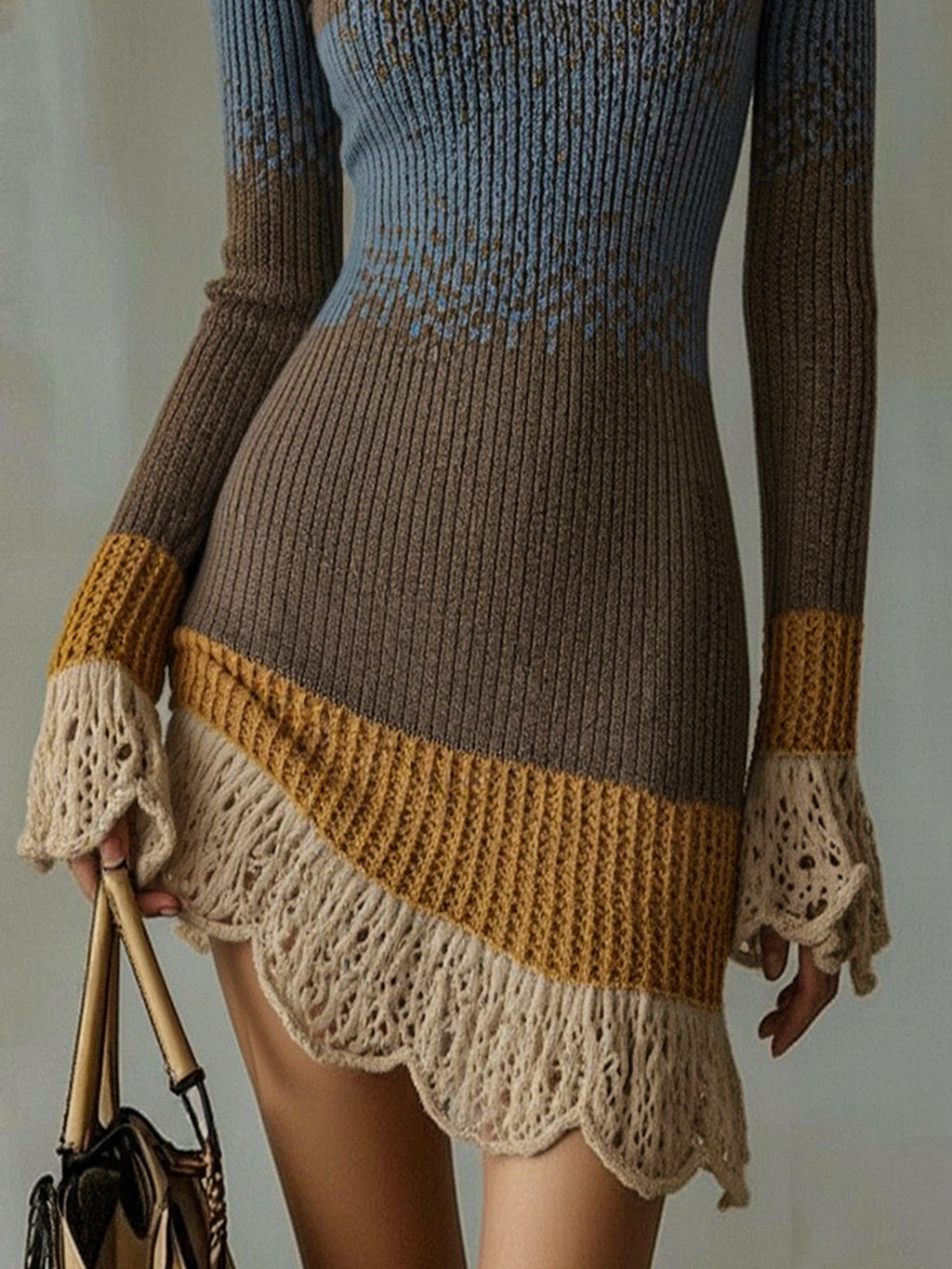 Aurora - Vestido Mini de Punto Multicolor con Volantes de Encaje Decorativos
