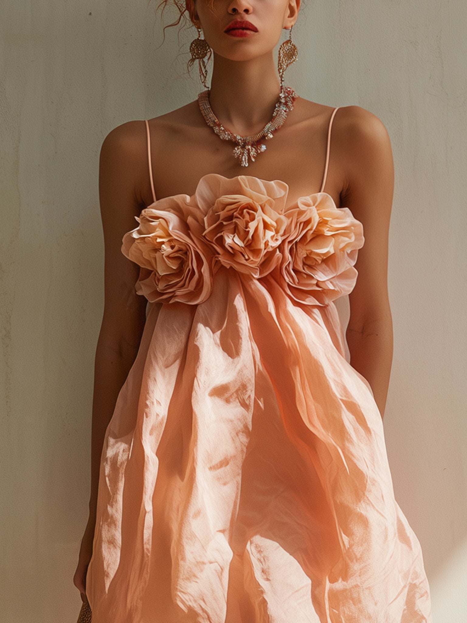 Sofía - Vestido Mini Rosa Empolvado de Algodón con Flores 3D Decorativas