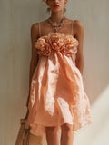 Sofía - Vestido Mini Rosa Empolvado de Algodón con Flores 3D Decorativas