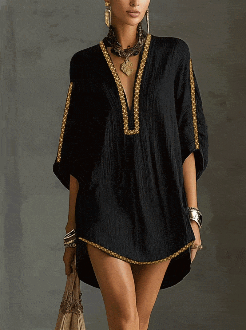 Noa - Vestido Mini Negro con Escote en V Profundo