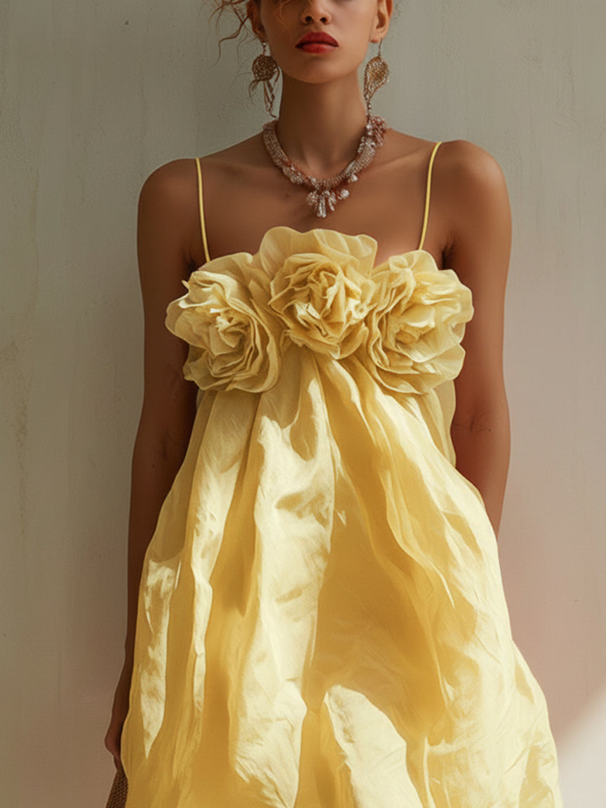 Sofía - Vestido Mini Rosa Empolvado de Algodón con Flores 3D Decorativas