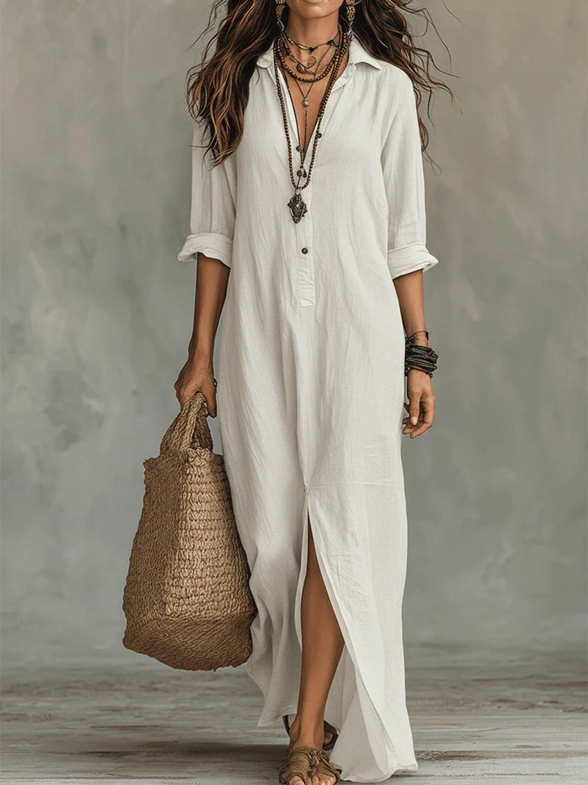 Selena | Vestido Maxi Negro Oversize con Botones