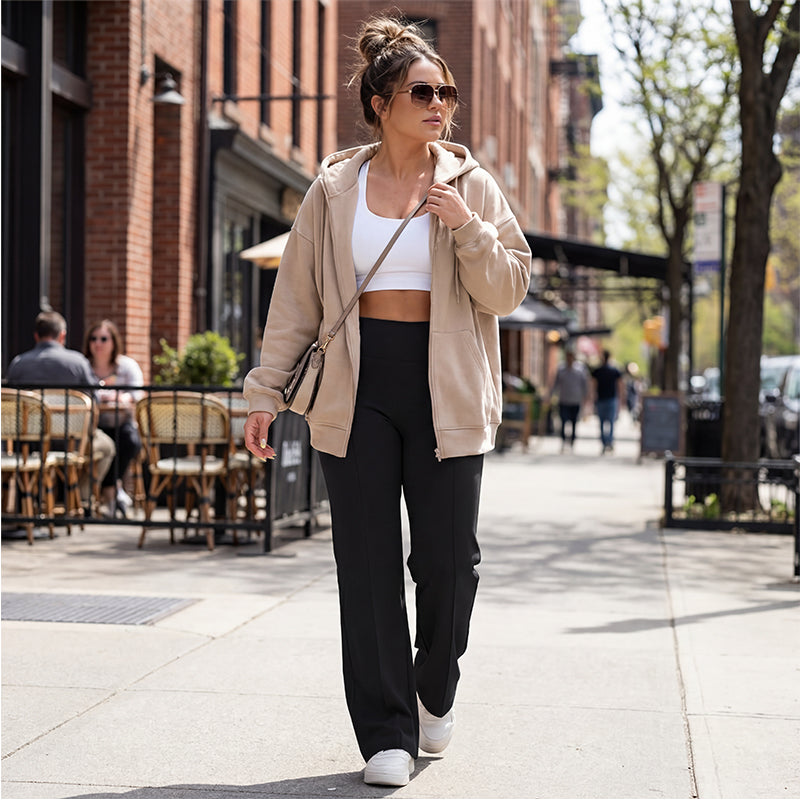 Jeniffer - Pantalones casuales de pierna ancha y talle alto para mujer