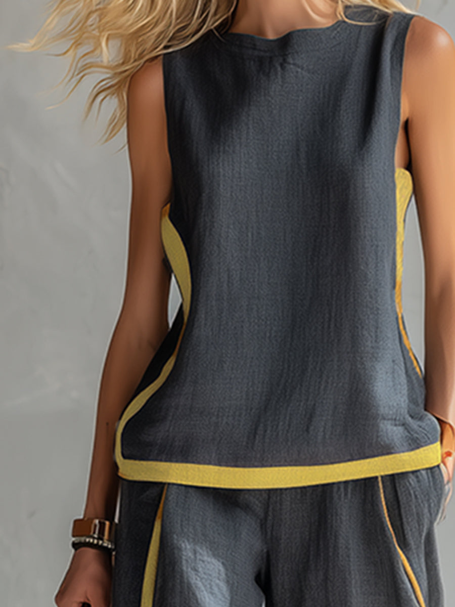 Leila | Conjunto de Chaleco y Pantalón de Algodón y Lino en Dos Tonos de Gris