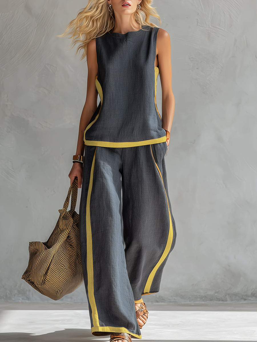 Marlene | Elegante Conjunto de Verano de Dos Piezas con Pantalón de Pernera Ancha