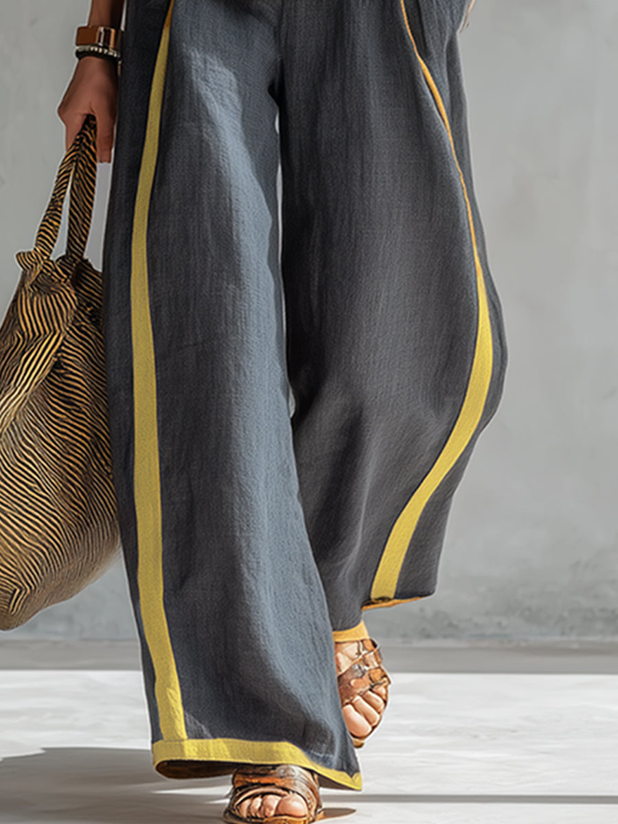 Leila | Conjunto de Chaleco y Pantalón de Algodón y Lino en Dos Tonos de Gris