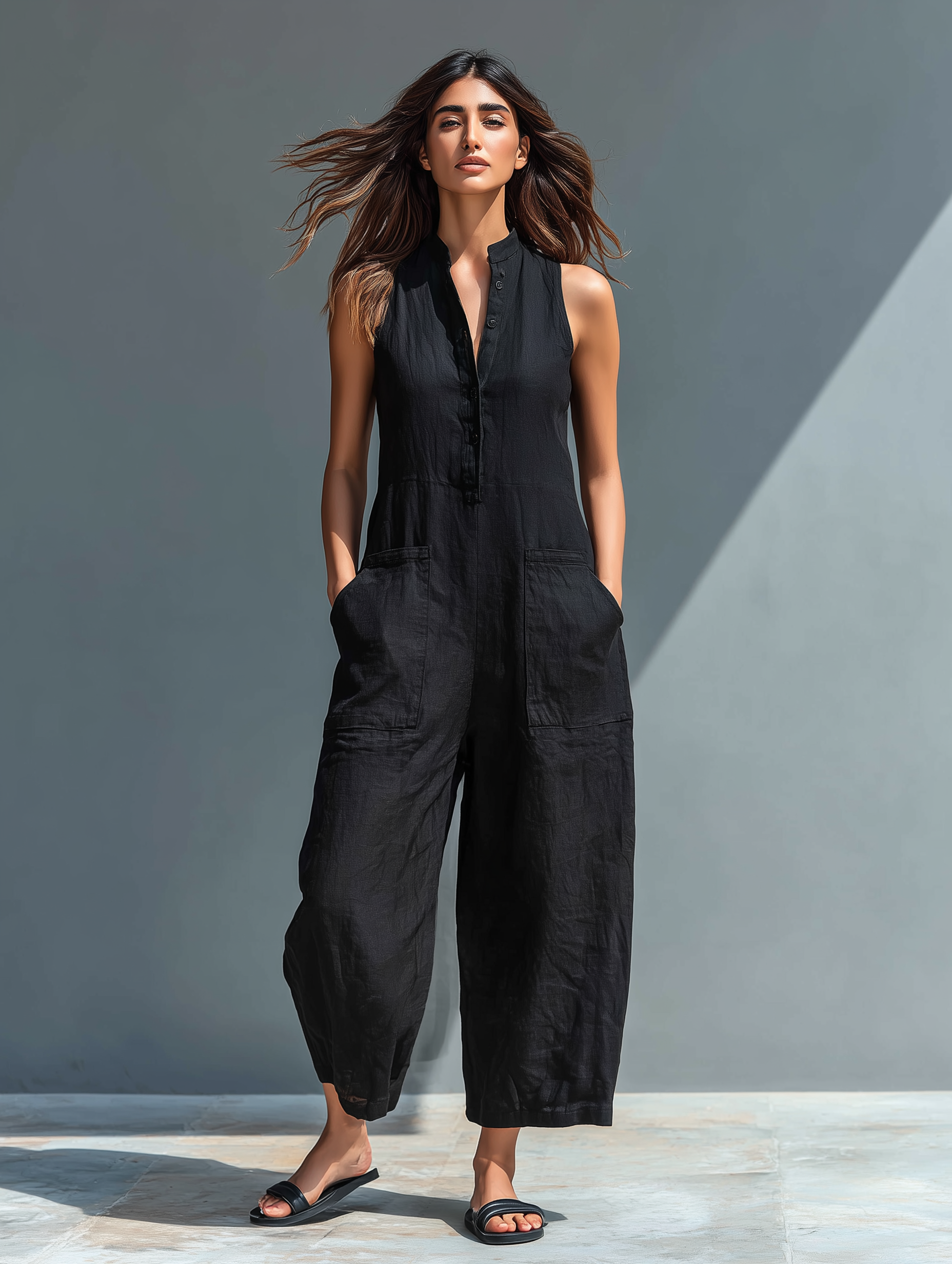 Estefania | Mono Minimalista para Mujer sin Mangas con Cuello Alto y Botones