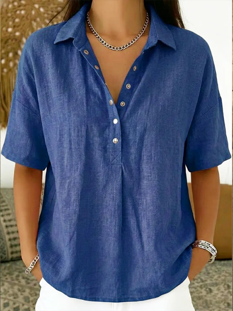 Valeria Moncler® - Blusa con Cuello y Detalle de Botones