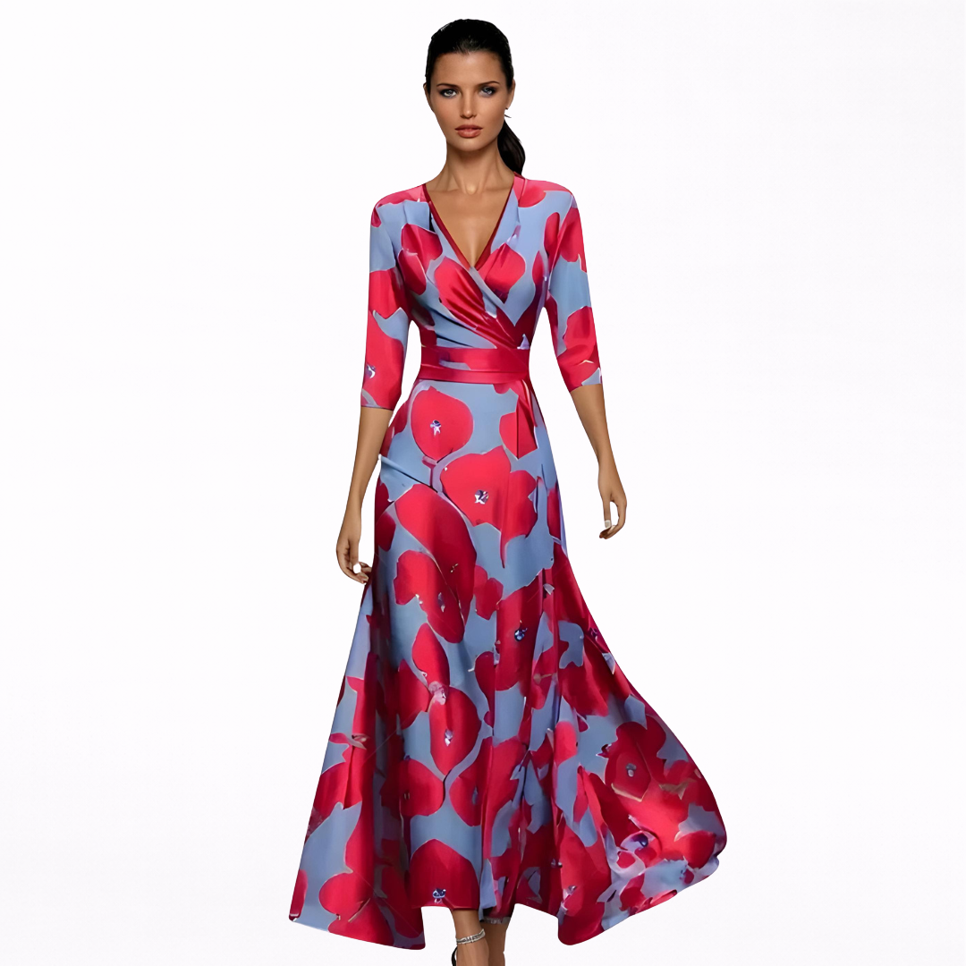 Emilia | Vestido Largo Cruzado Con Estampado Floral Vibrante