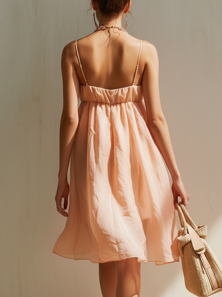 Sofía - Vestido Mini Rosa Empolvado de Algodón con Flores 3D Decorativas