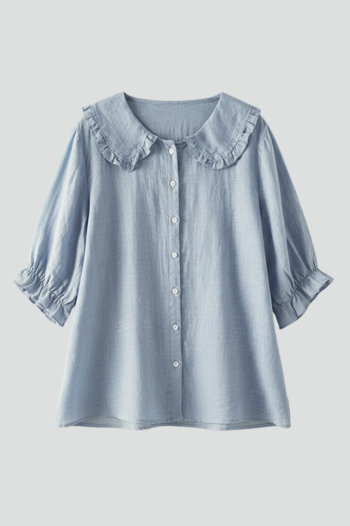 Anna - Camisa de mujer con cuello con volantes y botones.
