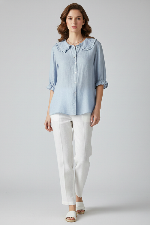 Anna - Camisa de mujer con cuello con volantes y botones.