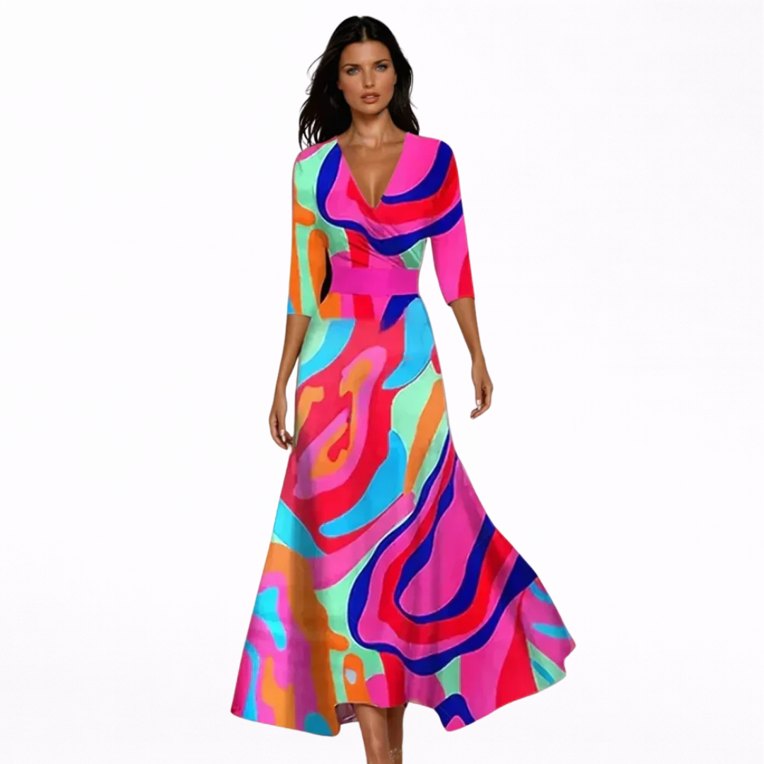 Ariana | Vestido Largo Fluido Con Estampado Vibrante
