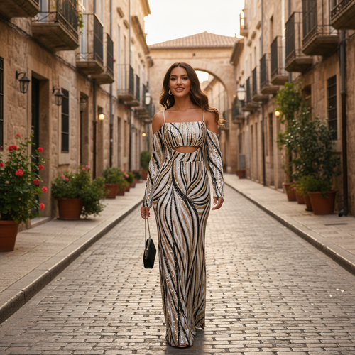 Amara | Vestido Maxi Ceñido de Mujer con Corte Corazón y Abertura Delantera