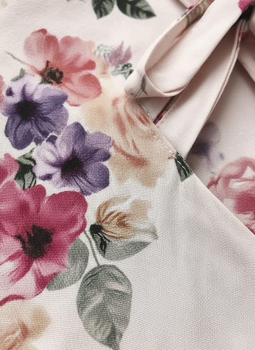 Amara | Vestido Maxi Floral de Mujer con Diseño de Manga Capa y Lazo en la Cintura