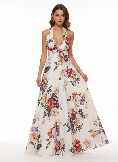 Amara | Vestido Maxi Floral de Mujer con Diseño de Manga Capa y Lazo en la Cintura