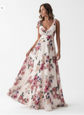 Amara | Vestido Maxi Floral de Mujer con Diseño de Manga Capa y Lazo en la Cintura