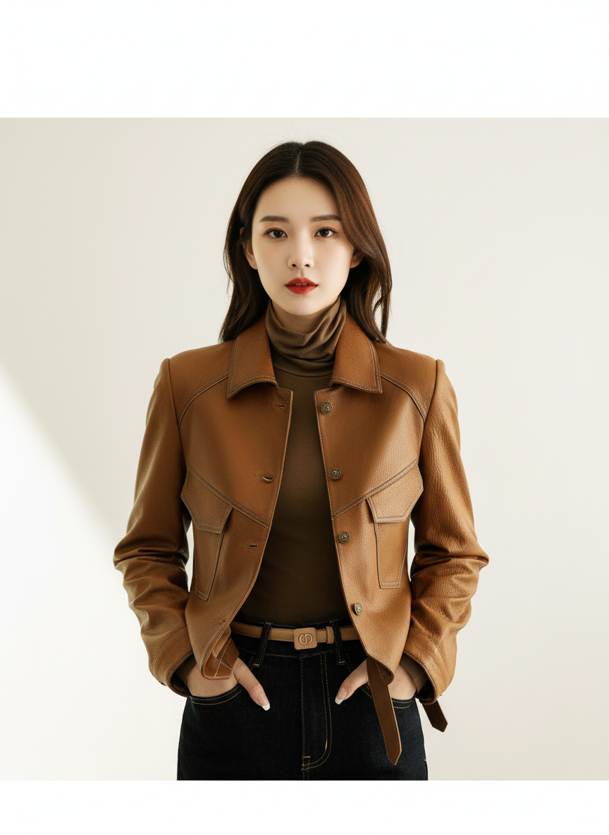 Amara | Chaqueta de Cuero de Mujer con Diseño de Hombros Acolchados y Cierre de Cremallera