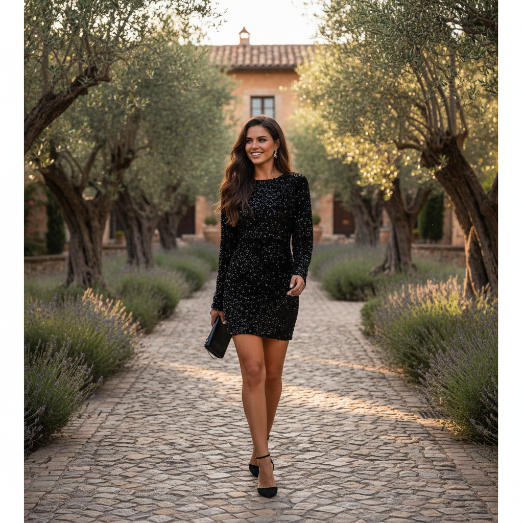 Amara | Minivestido de Mujer para Prom con Cuello Alto y Elegantes Mangas de Encaje