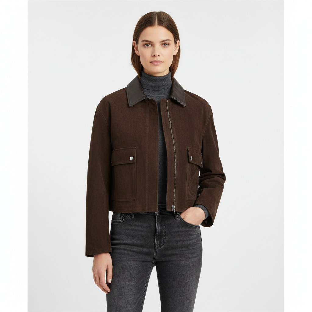 Arielle | Chaqueta Bomber de Mujer con Bolsillos de Parche y Cuello de Contraste | Moderna