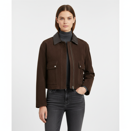 Arielle | Chaqueta Bomber de Mujer con Bolsillos de Parche y Cuello de Contraste | Moderna