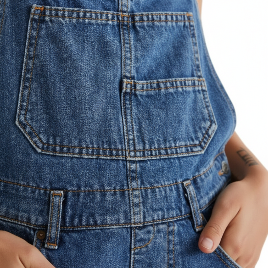 Ava | Peto Corto Vaquero de Mujer con Peto Delantero y Bajo Enrollado | Casual
