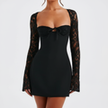 Ava | Minivestido de Encaje de Mujer con Escote Corazón y Mangas Largas de Encaje | Glamuroso