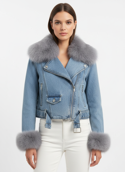 Ava | Chaqueta de Piel de Mujer con Cierre de Cremallera y Botones Dorados | Motera
