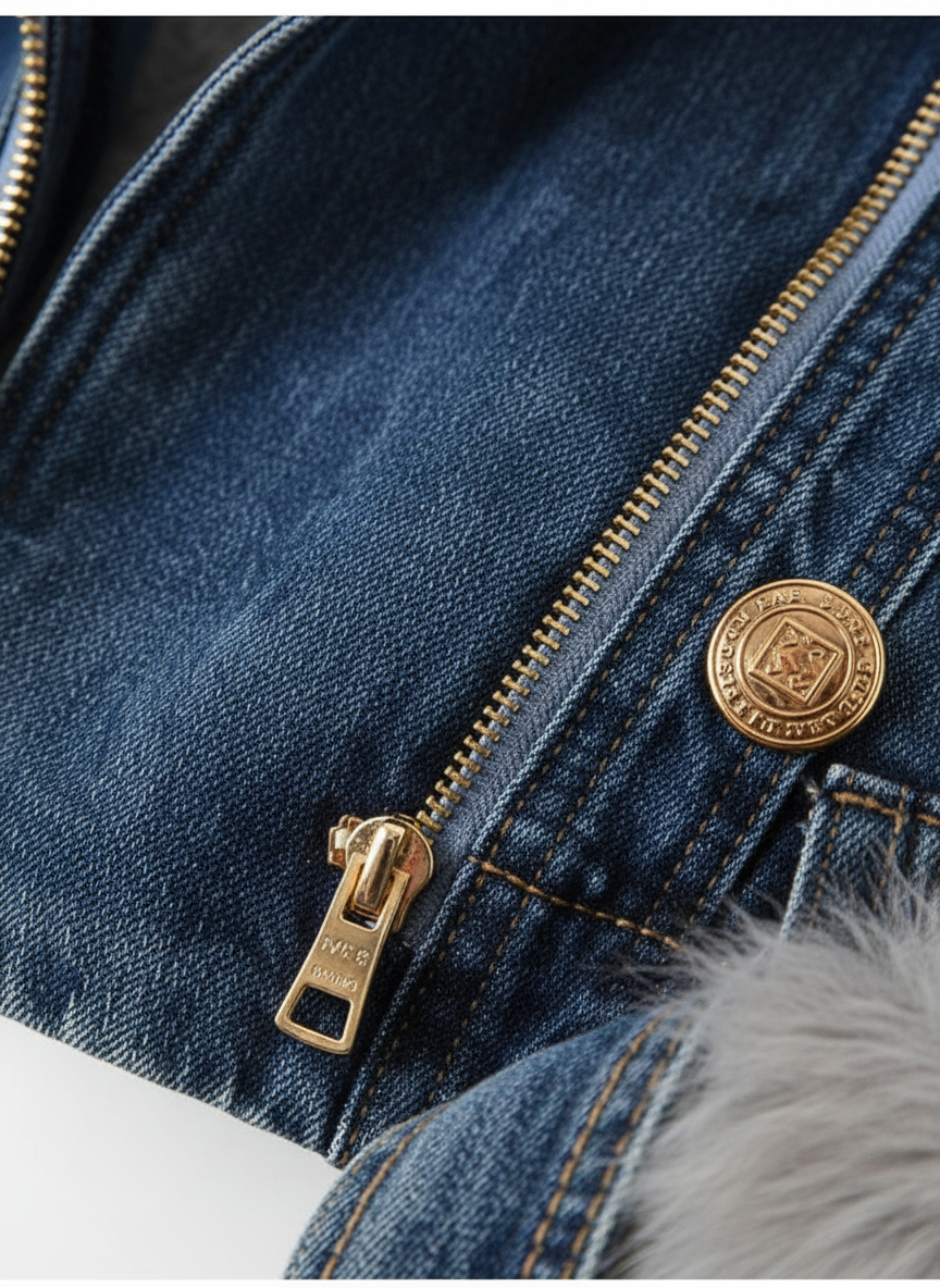 Ava | Chaqueta de Piel de Mujer con Cierre de Cremallera y Botones Dorados | Motera