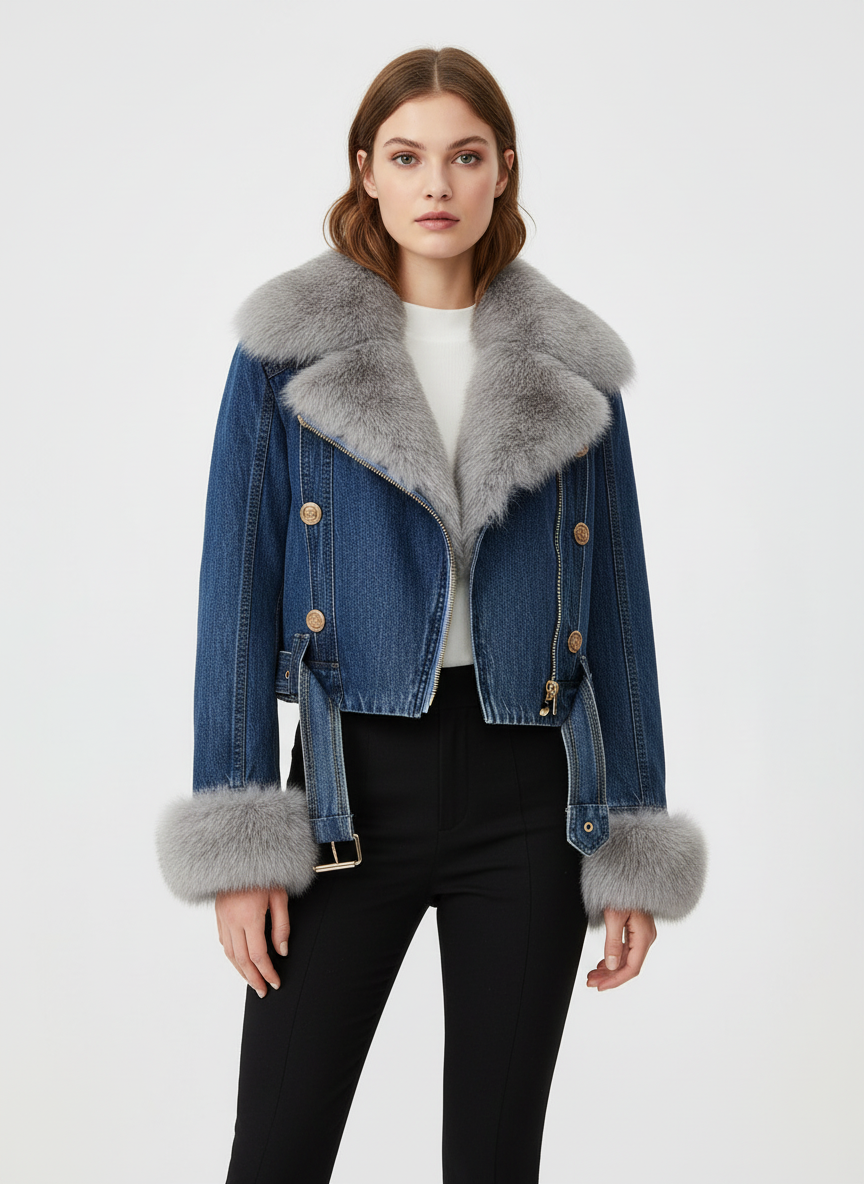 Ava | Chaqueta de Piel de Mujer con Cierre de Cremallera y Botones Dorados | Motera