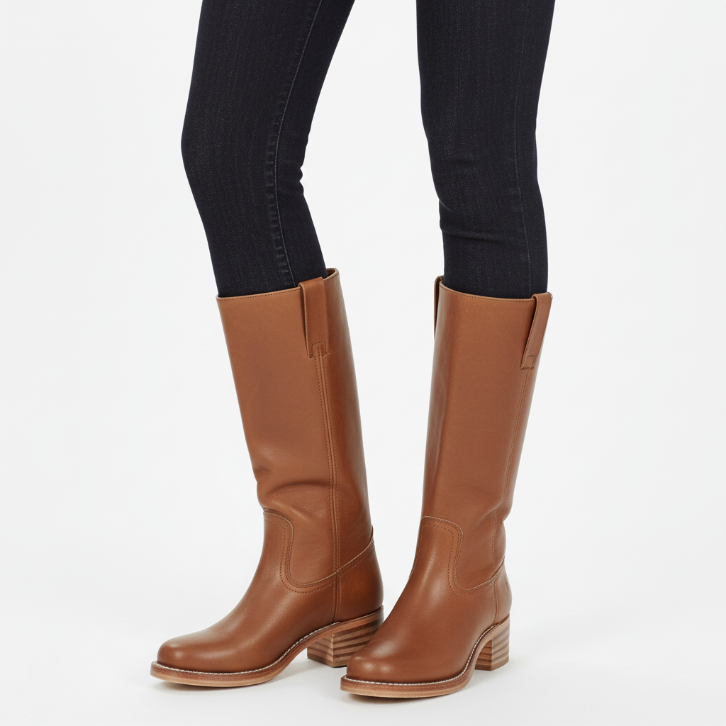Ava | Botas Altas de Mujer de Piel con Tacón Ancho y Diseño de Paneles | Clásicas