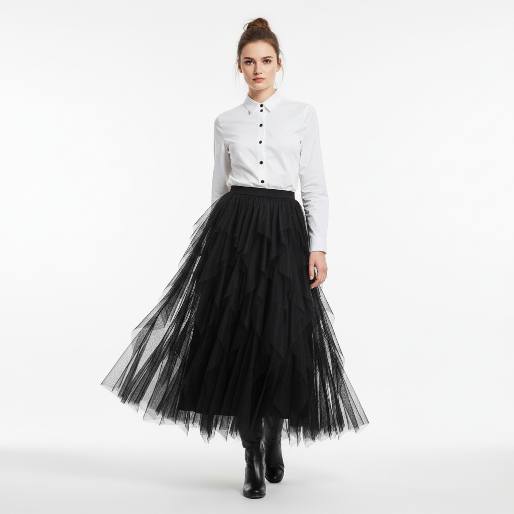 Ava | Falda Midi de Mujer con Tul en Capas y Paneles Asimétricos | Chic