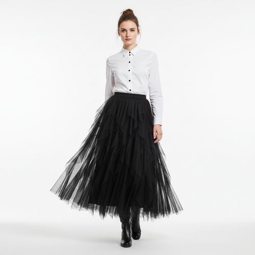 Ava | Falda Midi de Mujer con Tul en Capas y Paneles Asimétricos | Chic