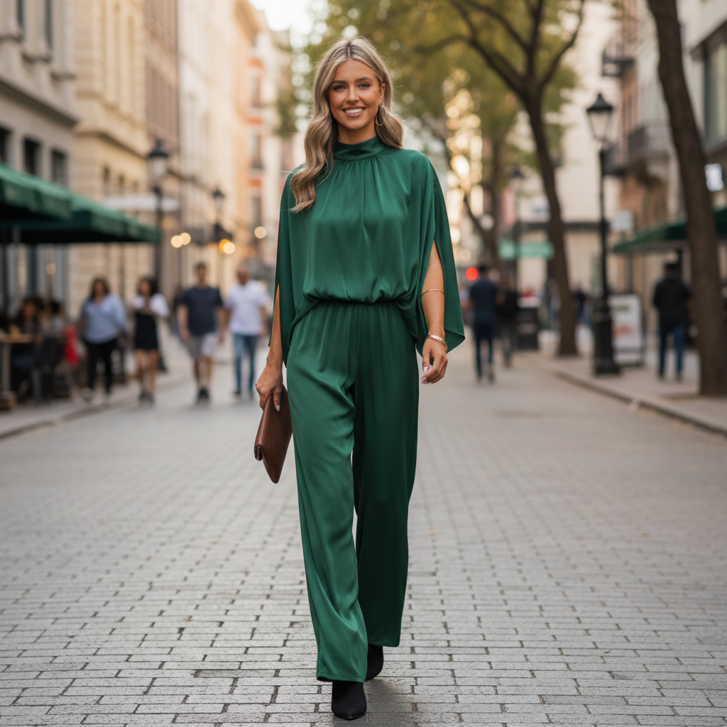 Ava | Mono de Mujer con Cuello Alto y Pernera Ancha | Elegante