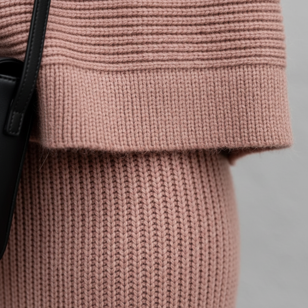 Ava | Conjunto de Jersey y Falda de Mujer con Cuello Alto y Textura Canalé | Casual