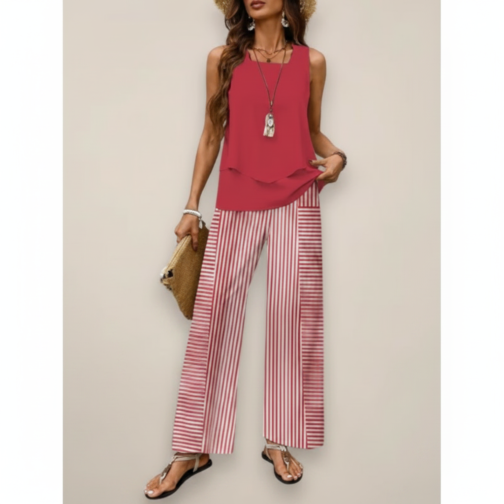 Ava | Conjunto de Dos Piezas de Mujer con Top Sin Mangas y Pantalón Ancho | Casual