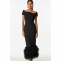 Ava | Vestido de Mujer para Invitada de Boda con Escote Descubierto y Ribete de Plumas | Elegante