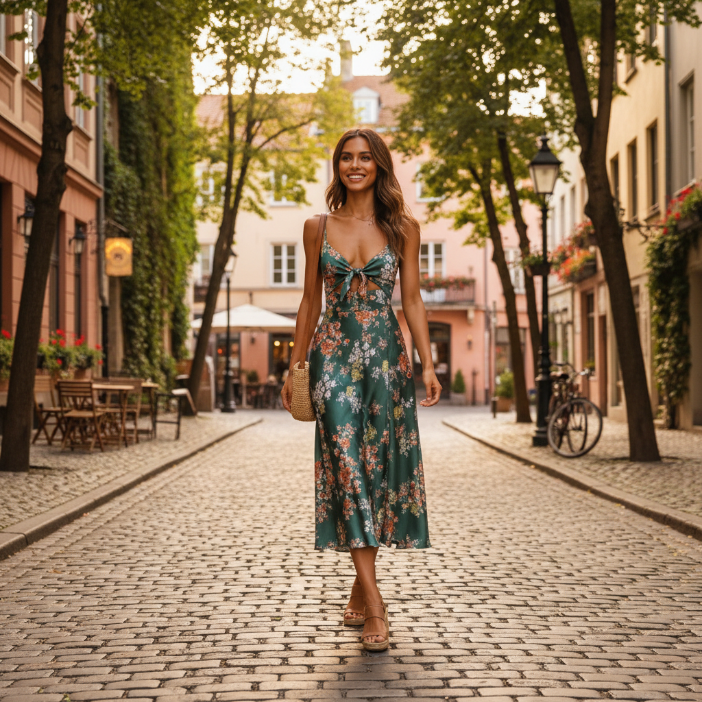 Ava | Vestido de Mujer para Invitada de Boda con Tirantes Finos y Detalle de Corte | Verano