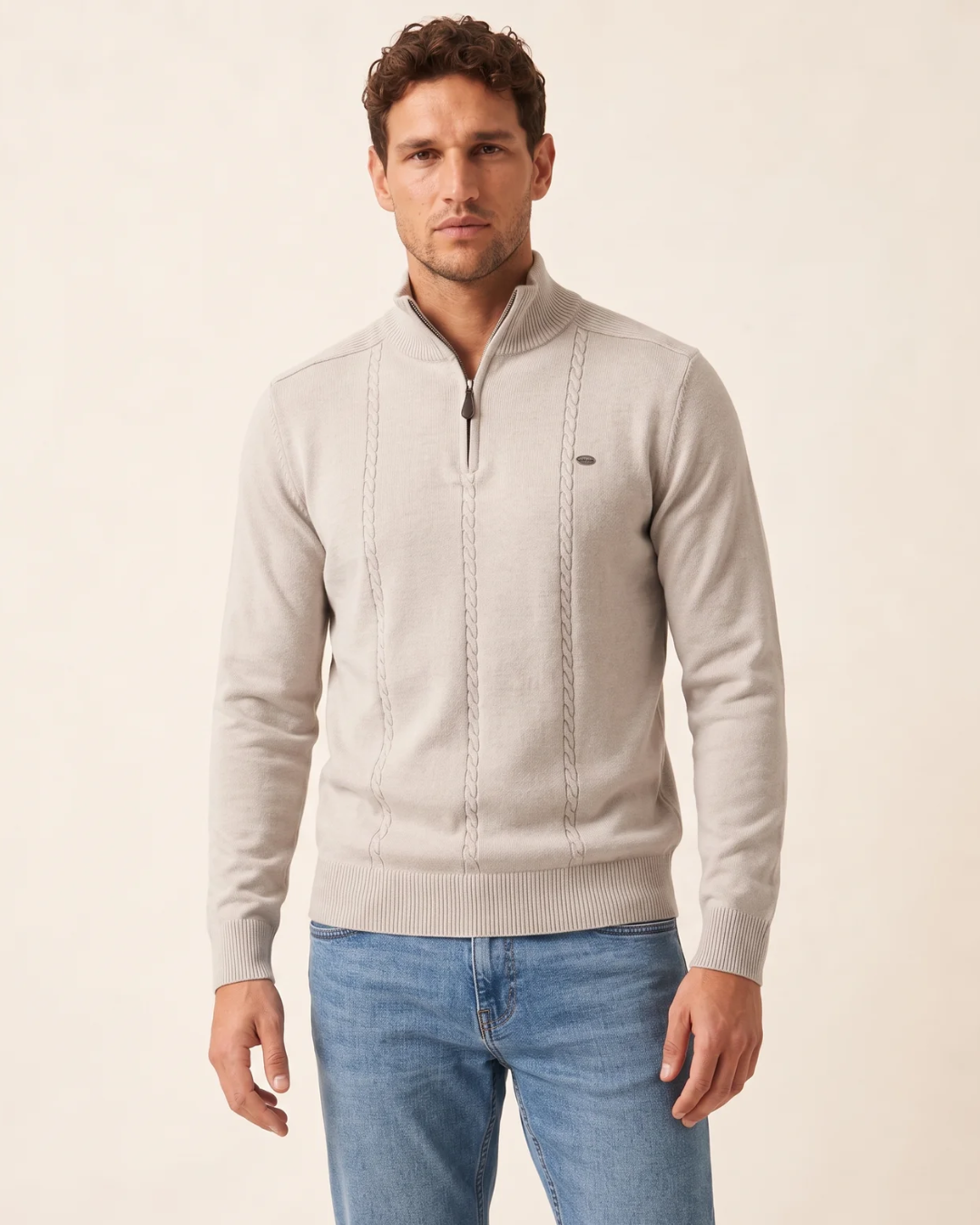 Jersey Whitfield de Punto Trenzado y Media Cremallera