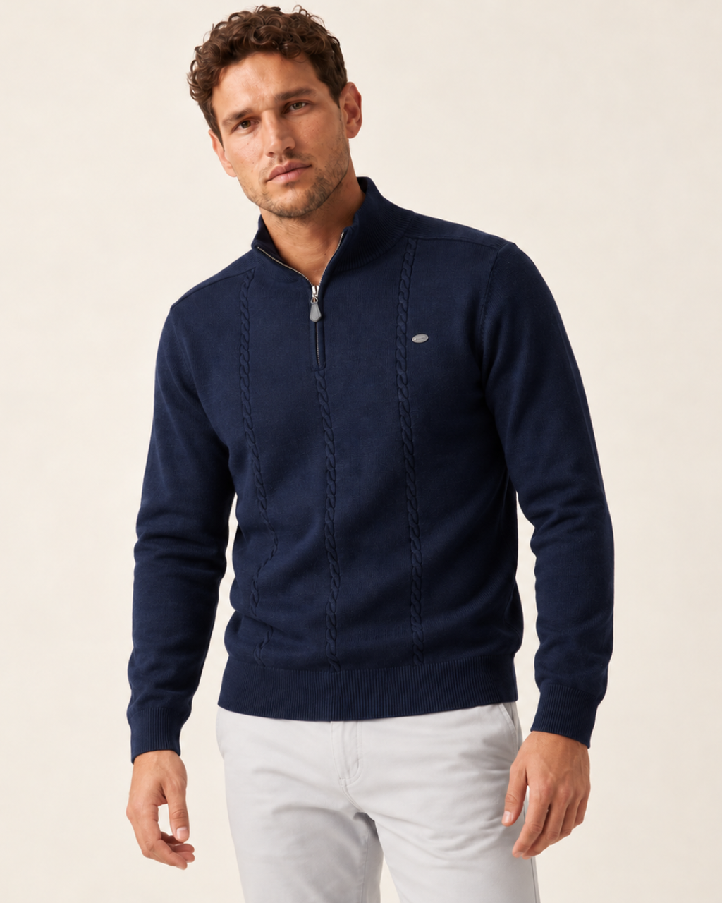 Jersey Whitfield de Punto Trenzado y Media Cremallera
