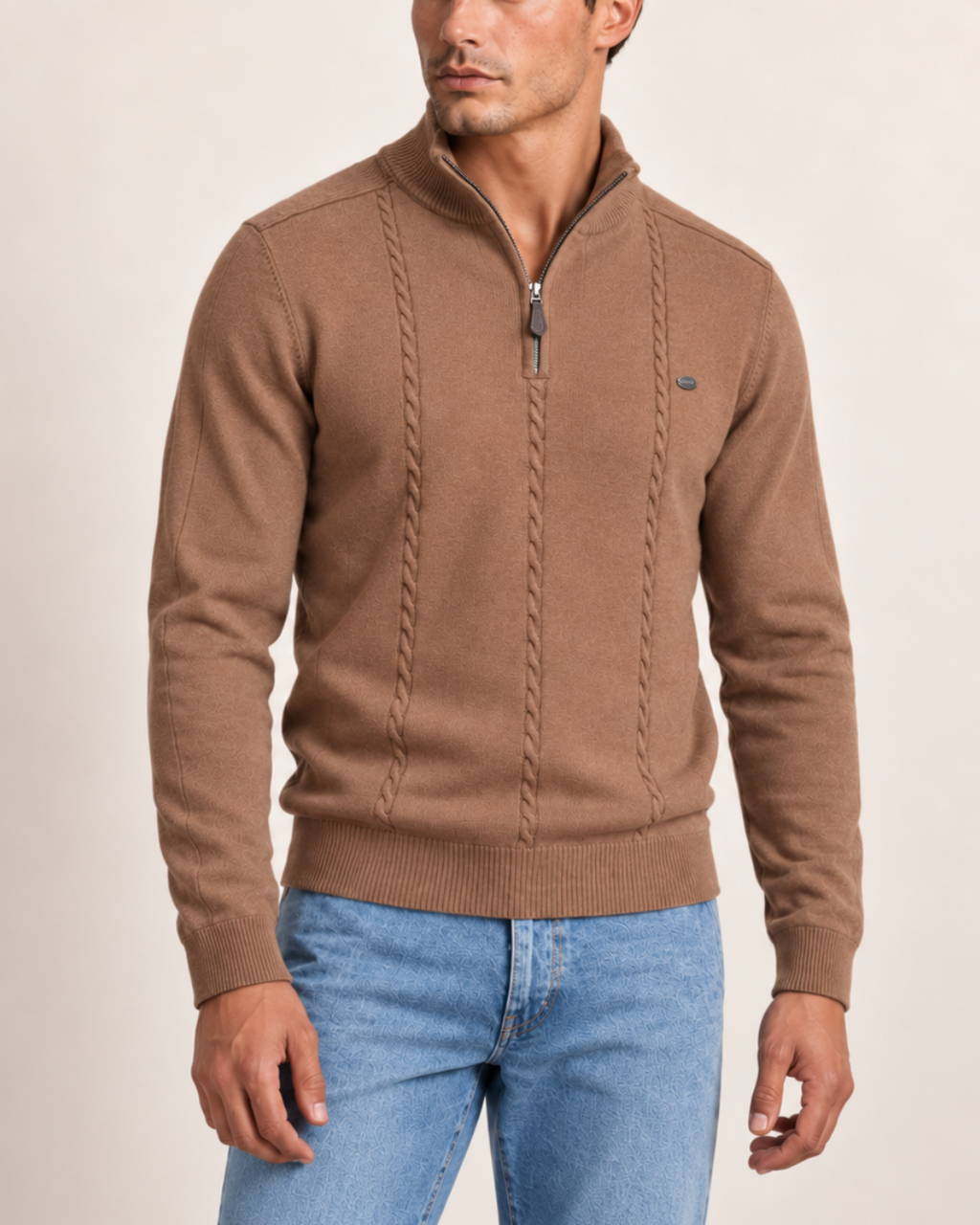Jersey Whitfield de Punto Trenzado y Media Cremallera