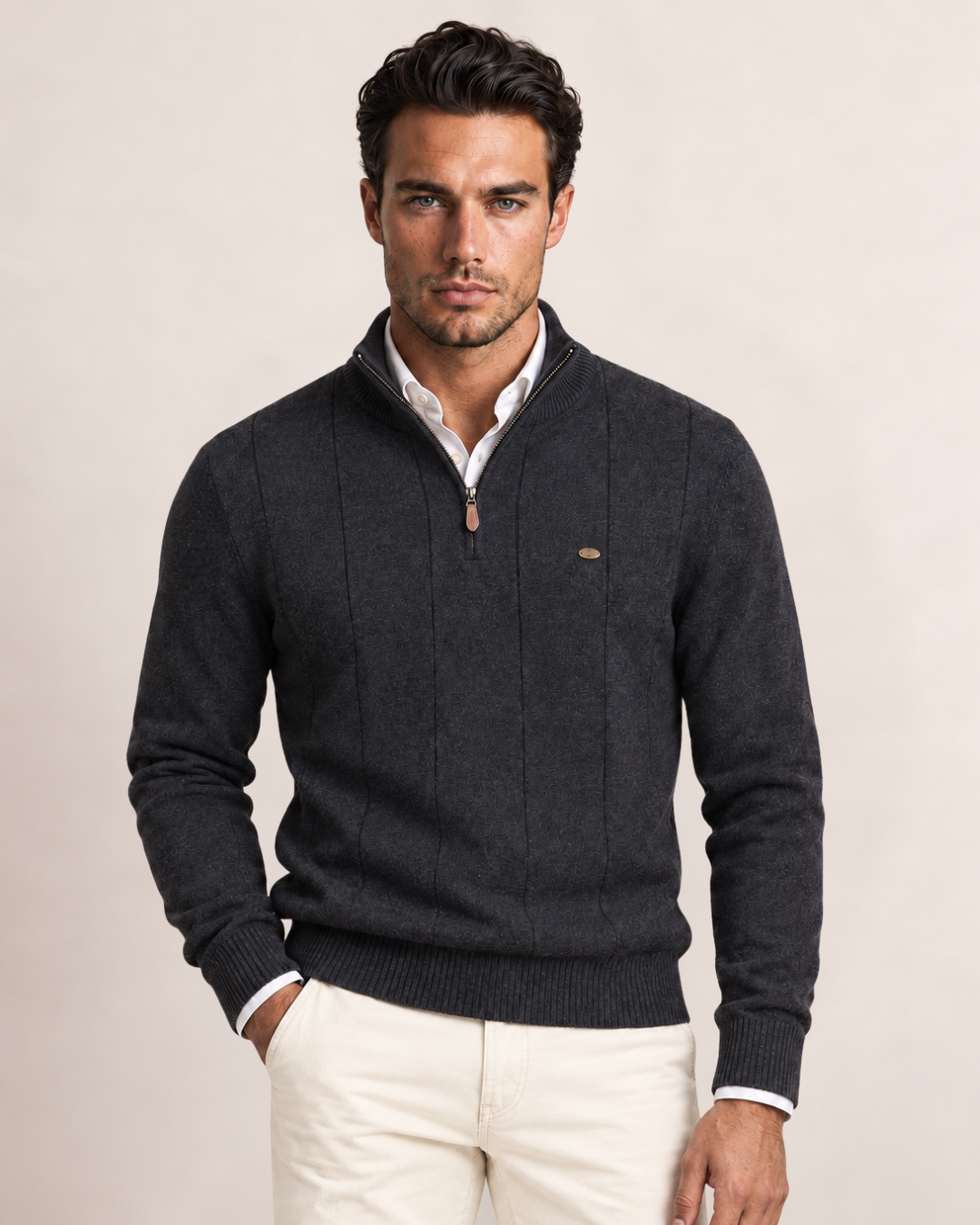 Jersey Ledger de Canalé con Media Cremallera