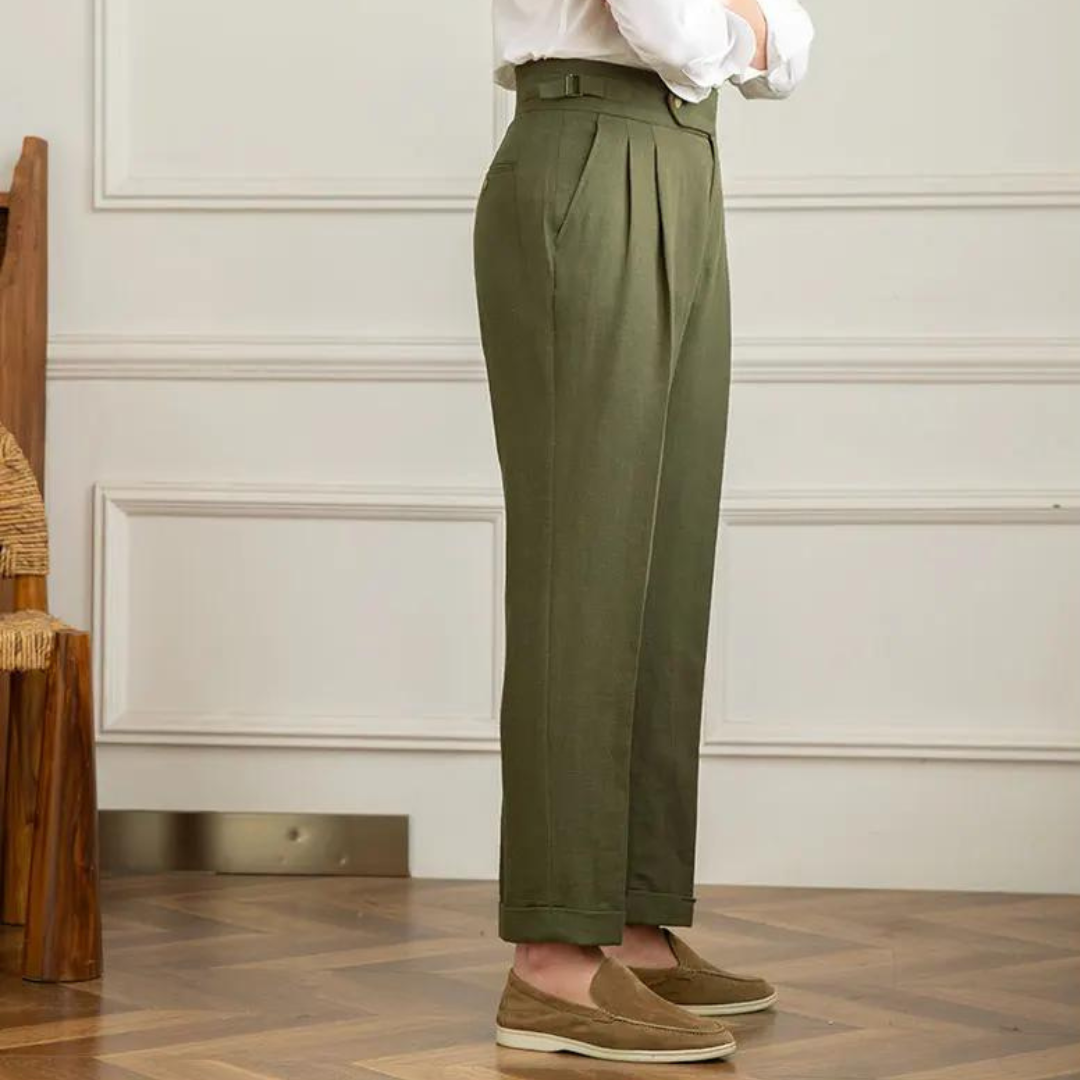 Pantalón Vento de Lino y Algodón con Pinzas