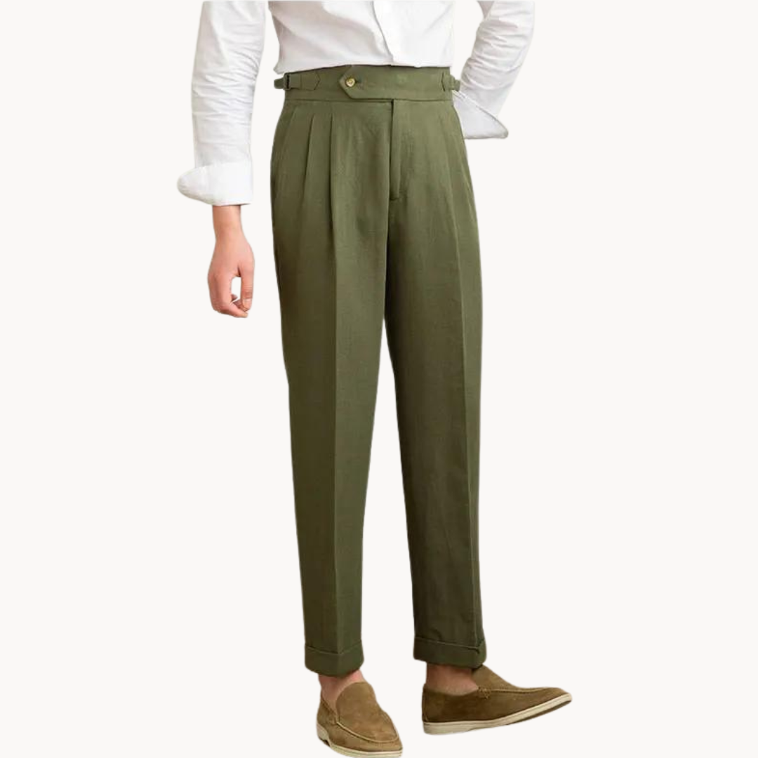 Pantalón Vento de Lino y Algodón con Pinzas