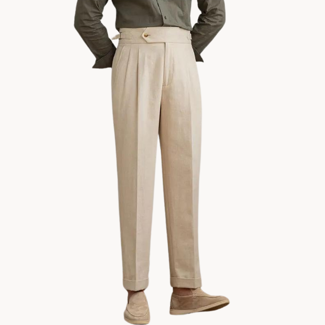 Pantalón Vento de Lino y Algodón con Pinzas