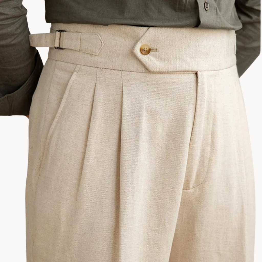Pantalón Vento de Lino y Algodón con Pinzas
