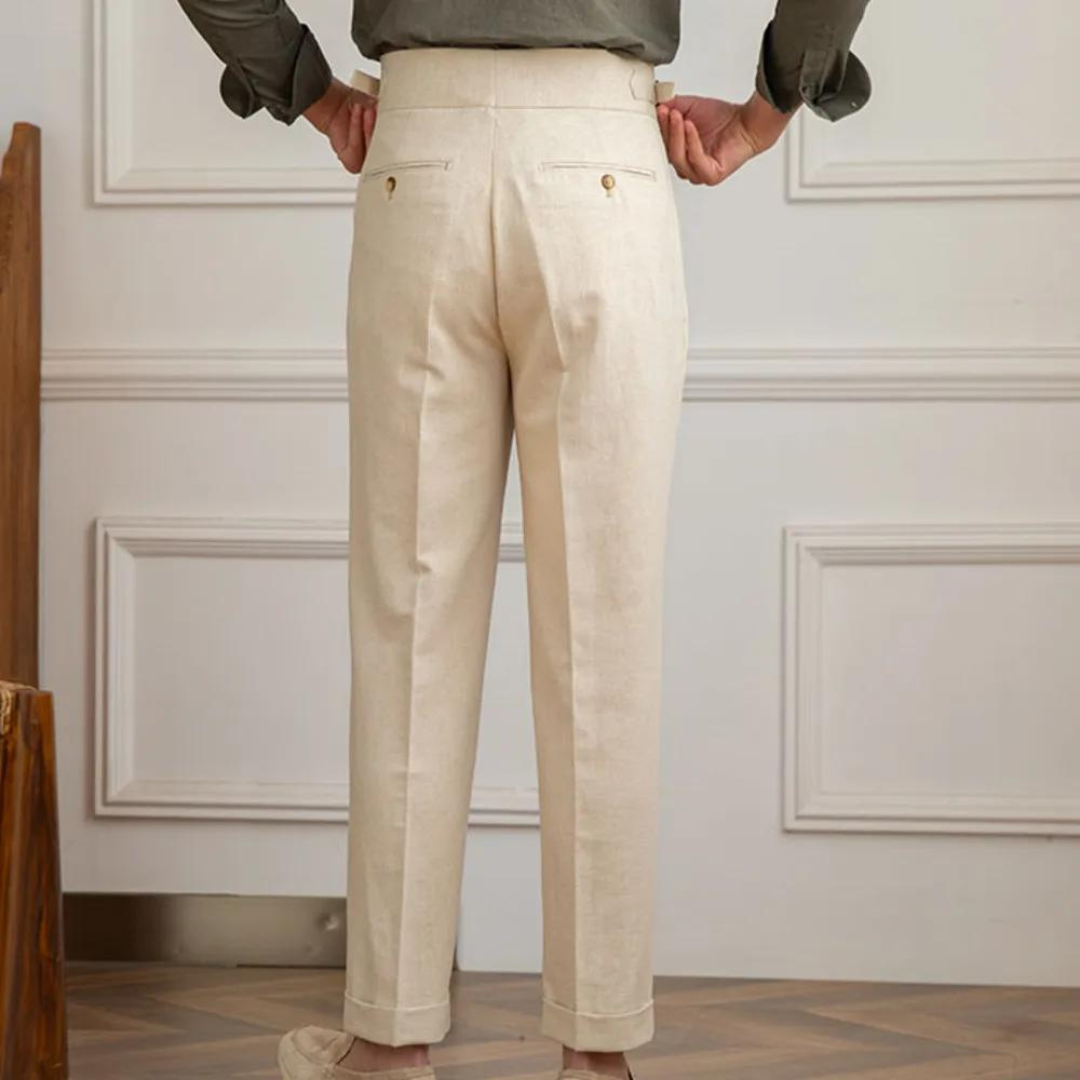 Pantalón Vento de Lino y Algodón con Pinzas