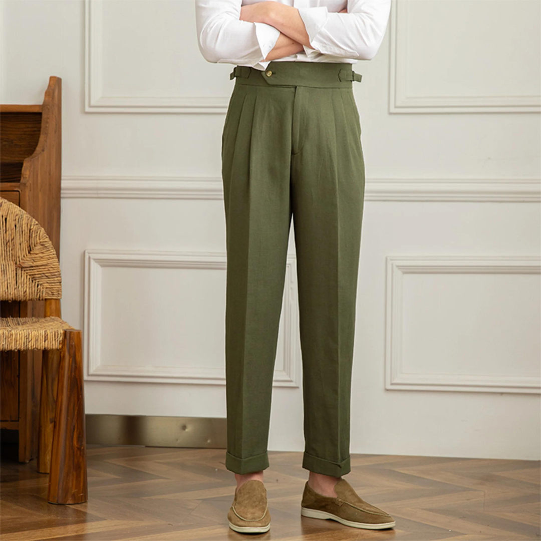 Pantalón Vento de Lino y Algodón con Pinzas