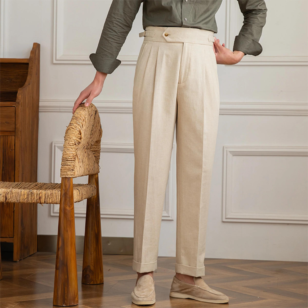 Pantalón Vento de Lino y Algodón con Pinzas