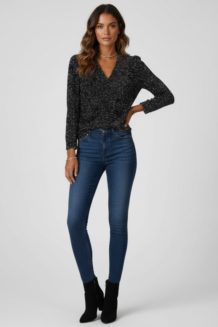Lurdes - Top de mujer con escote en V y mangas largas.